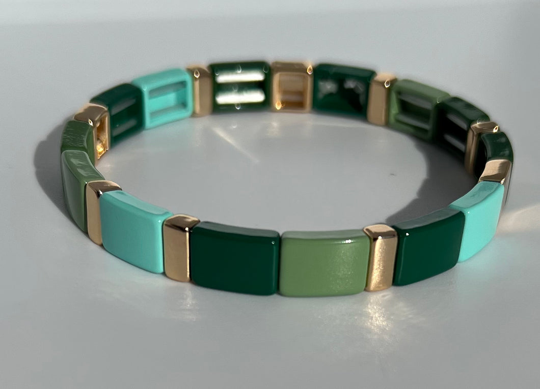 Enamel Tile Stretch Bracelet in Clover Green