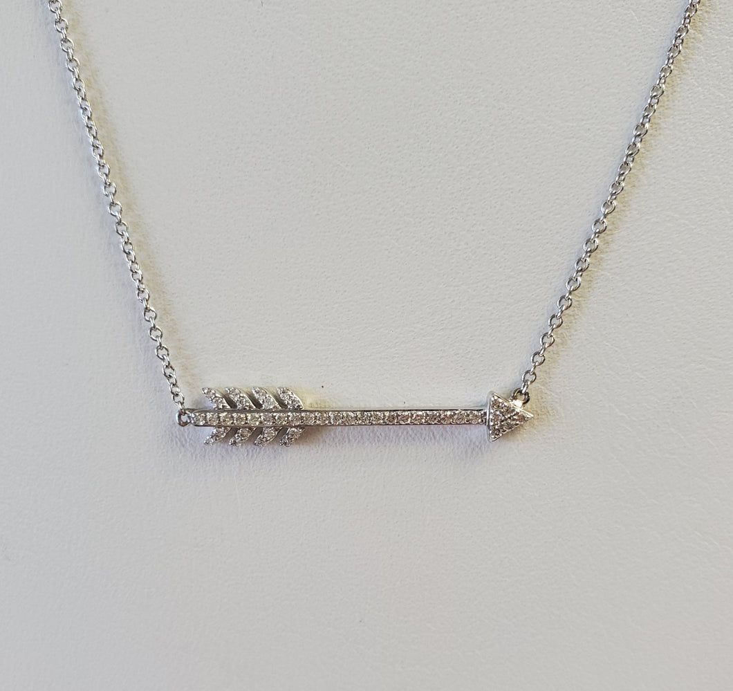 14k White Gold Diamond Arrow Necklace