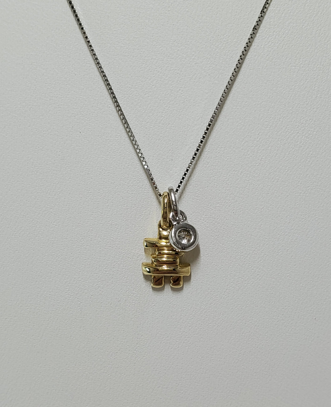 14k White and Yellow Gold Diamond Inukshuk Necklace