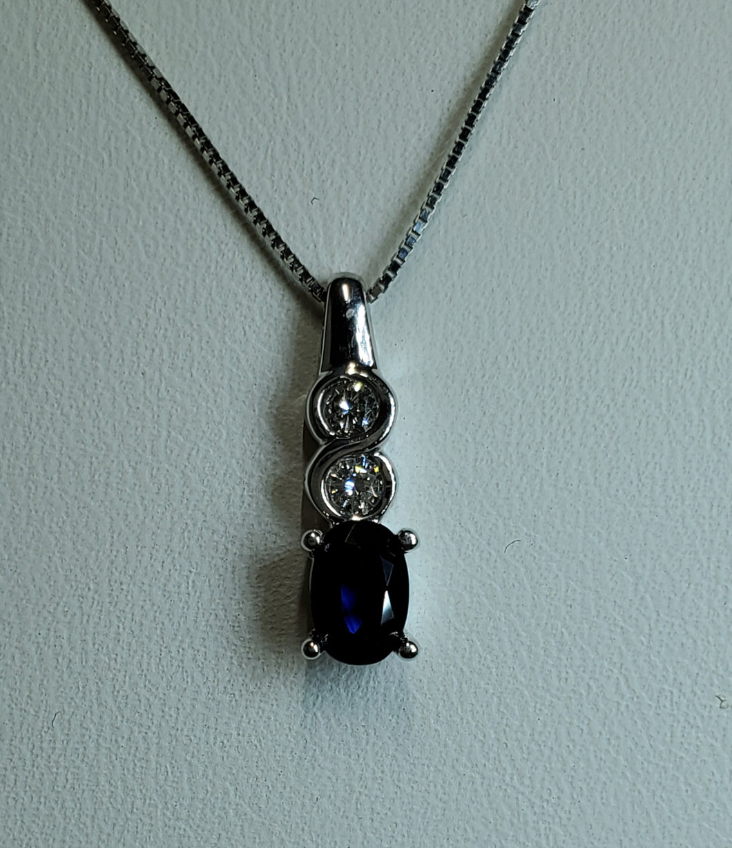 10k White Gold Blue Sapphire and Diamond Necklace