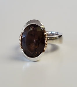Sterling Silver and 10K Yellow Smoky Topaz Gold Ring