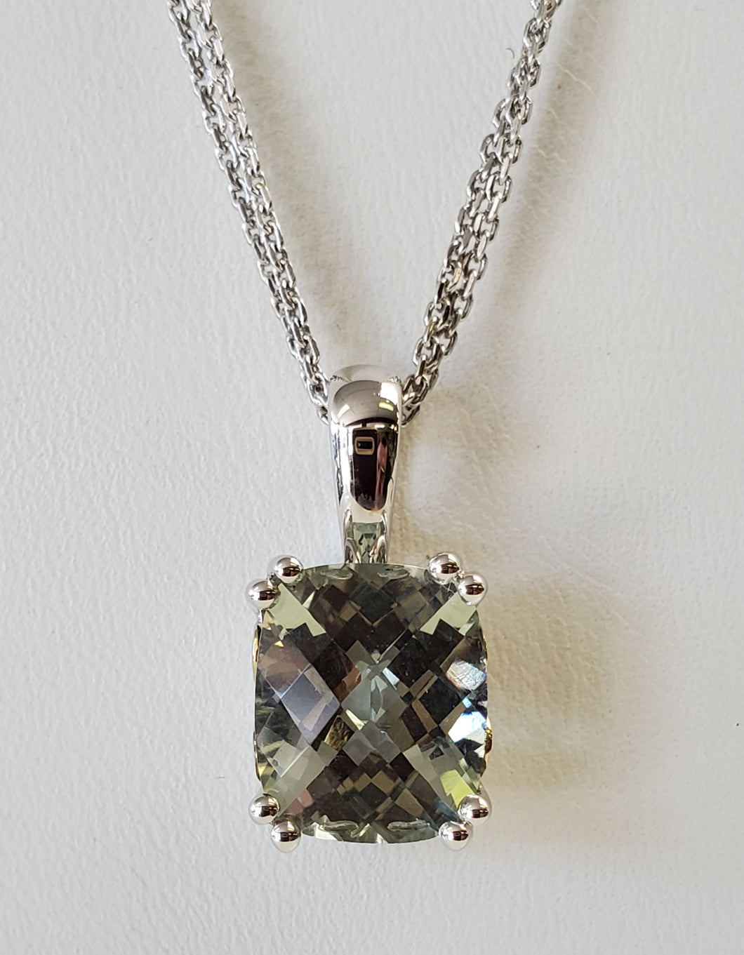 Sterling Silver and 18k Yellow Gold Green Amethyst Necklace