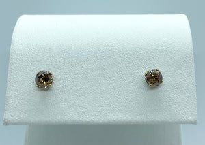 14k Yellow Gold Brown Diamond Stud Earrings 