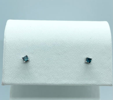 14k White Gold Princess Cut Blue Diamond Stud Earrings 