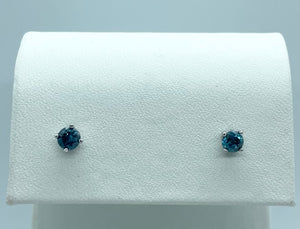 14k White Gold Blue Diamond Stud Earrings 