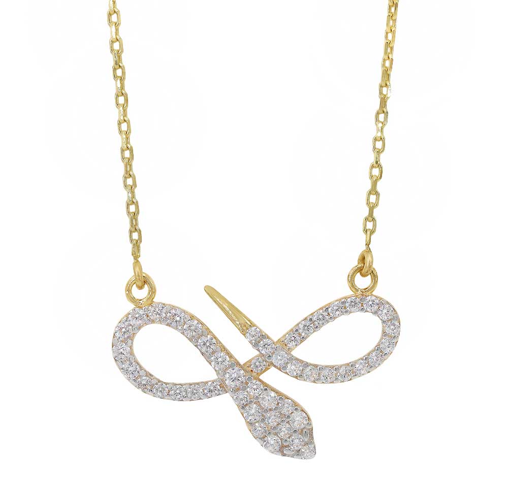 10k yellow gold snake necklace with cubic zirconia,  20.5x12mm  16″+ 1″ + 1″ extension