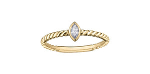 10k Yellow Gold Diamond Ring-Marquise Shaped Diamond Center .12ct   Size 7 