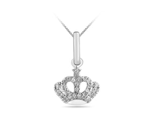 10k White Gold Diamond Crown Necklace