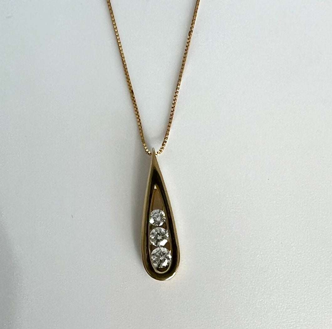 10k 3-Stone Diamond Necklace
