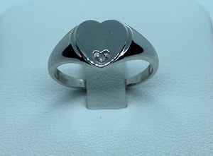 10k Gold Diamond Signet Ring-Available in Yellow or White Gold  Heart Shaped  .007ct Diamond  Size 7