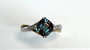 10K White and Yellow Gold Created Alexandrite and Diamond Ring