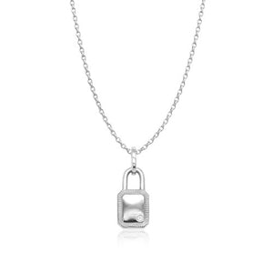 Sterling Silver Cubic Zirconia Framed Lock Necklace 